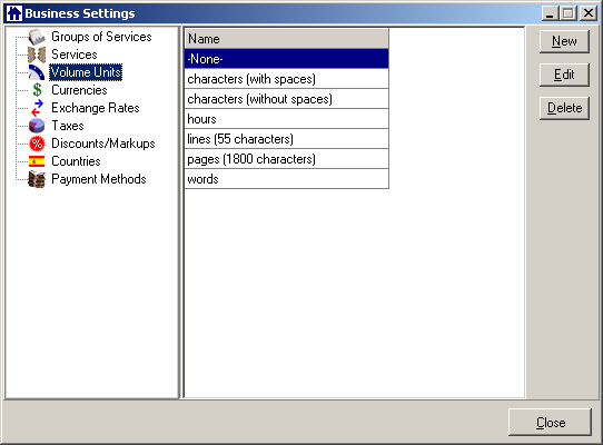 volume units settings